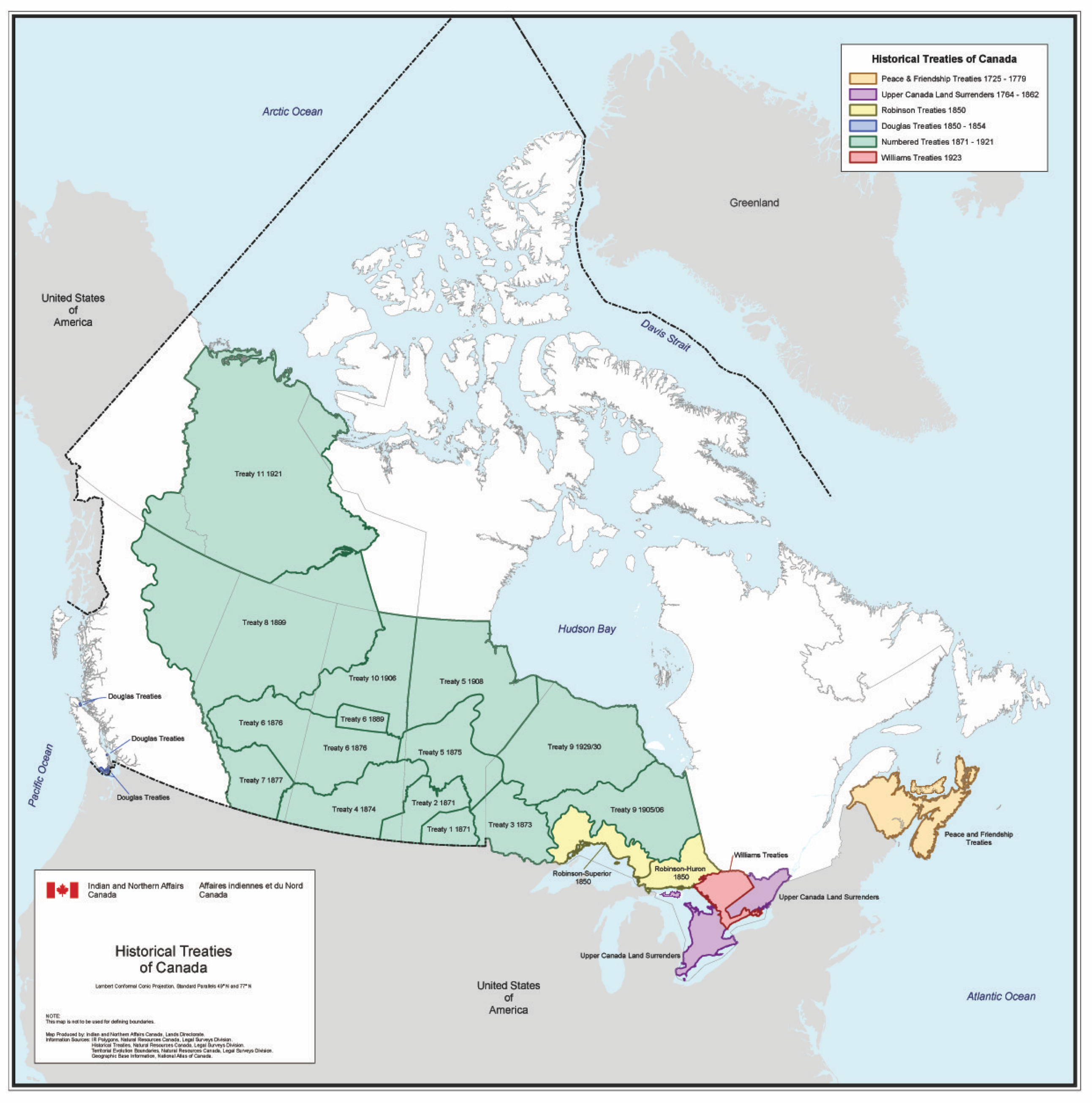 Map of land cessions in Canada pre-1975